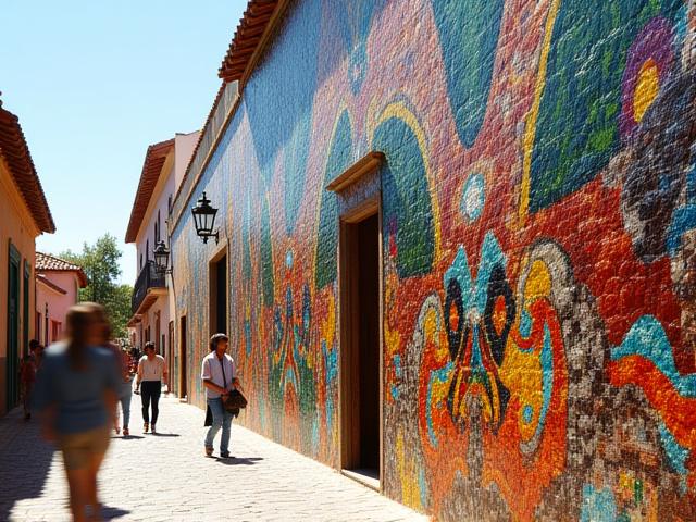 Mural de mosaicos creado por artistas en el mercado local